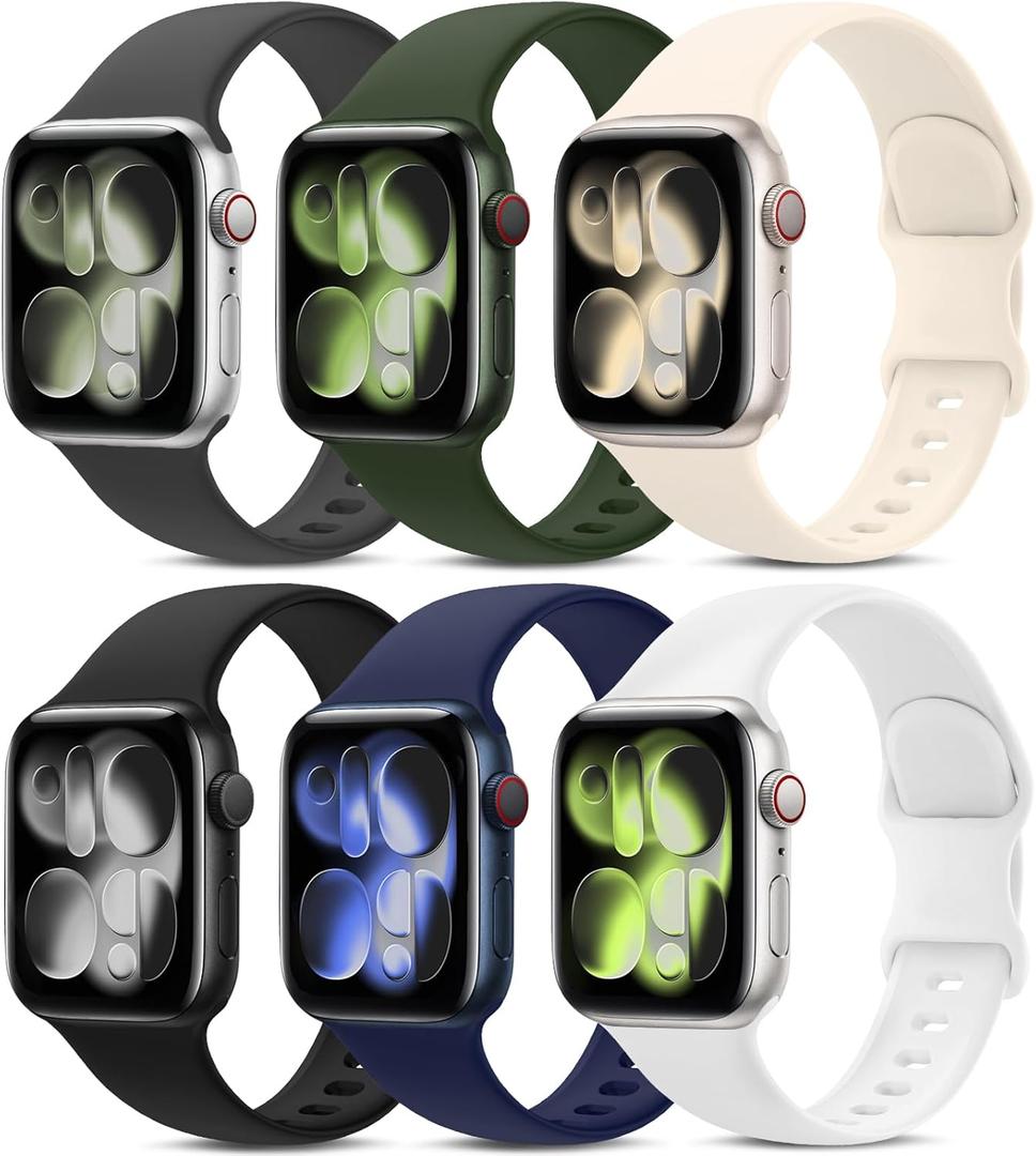 6 Pack Sport Bands Compatible with Apple Watch Band, Silicone Waterproof Strap for iWatch Apple Watch Series 11 10 9 Ultra 8 7 6 5 4 3 2 1 SE Women Men , Size: 44mm/45mm/46mm/49mm/42mm(Series 3 2 1)