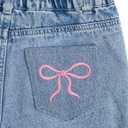 WDIRARA Girl's Bow Embroidered Ripped Denim Shorts Elastic High Waisted Raw Hem Jean Shorts