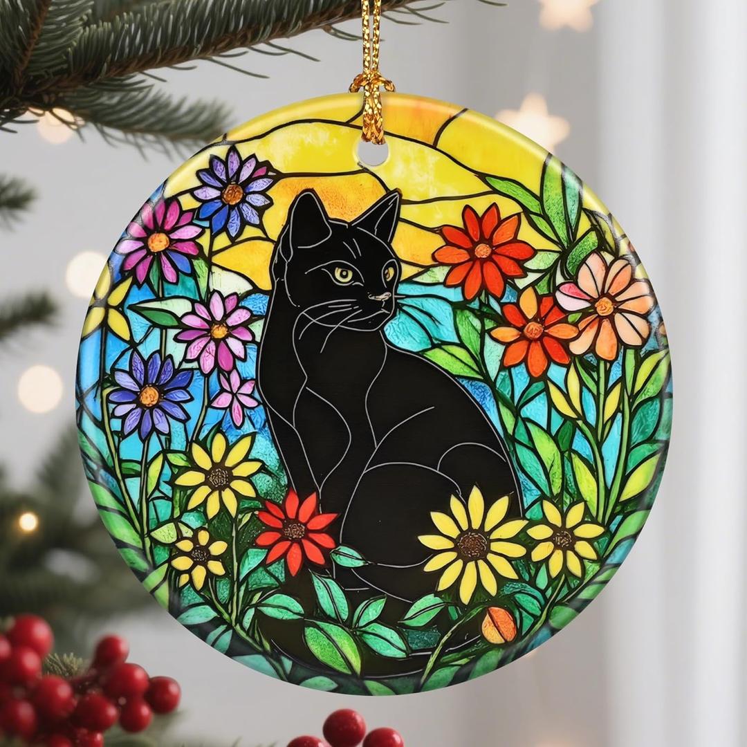 Christmas Ornaments: Christmas Tree Decorations, Black Cat Holiday Decor, Stocking Stuffers, Gift Ideas, Xmas Gifts & Gifts for Cat Lover