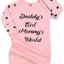 Newborn Baby Girl Nightgown, Long Sleeve Sleeper Gown with Mittens & Headband, Baby Girl Gifts Going Home Outfit with Open Bottom, Easy to Change Diapers 0-6 Months Pink Heart