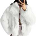 COZYPOIN Womens Faux Fur Jacket Fluffy Fur Coat Cropped Long Sleeve Lapel Button Down Fuzzy Winter Outerwear (White, S)