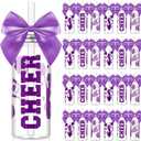 24 Pcs Purple Cheerleader Gift Bulk for Team Cheer Cups 14 oz Bow Water Bottle Plastic Cheer Tumblers with Lid and Straw for Cheerleader Sport Party Favor Gift Purple, 24