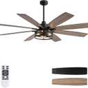LuminFan 72 inch Large Ceiling Fans with Lights and Remote, Black Modern Ceiling Fan for Living Room, Patios, 6 Speed Reversible Quiet DC Motor, 8 Blades, Easy to Install