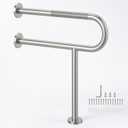 31.5 Inch Toilet Grab Bar with Support Leg, Brushed Nickel Floor-to-Wall Mounted Stainless Steel Safety Rail, 1.25" Knurled Non-Slip Handrail for Elderly, Disabled, Pregnant