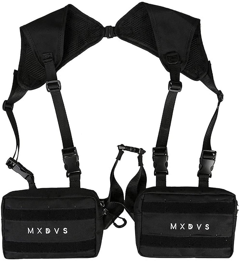 Unisex Black Chest Rig Bag Streetwear Tactical Vest Hip-hop Chest Bags Fashion Tactics Waist Pack Woman Functional Square Bag(Black)