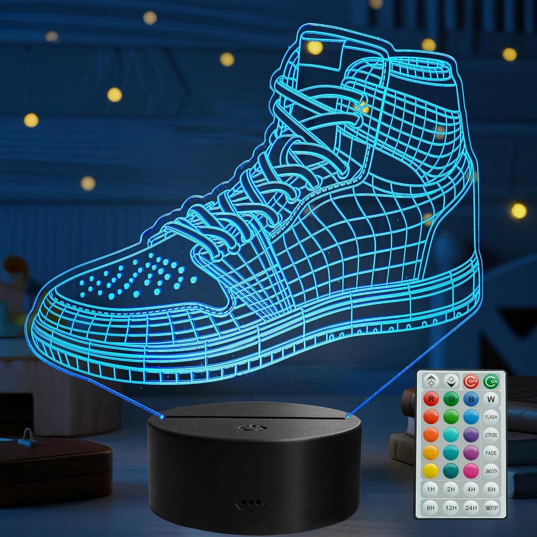 Sneaker Gifts, Sport Shoes, Sneaker Gifts 3D Illusion Lamp with Remote Control, 16 RGB Colors, 4 Flashing Modes, Timer, Dimmable, Kids Room Decor