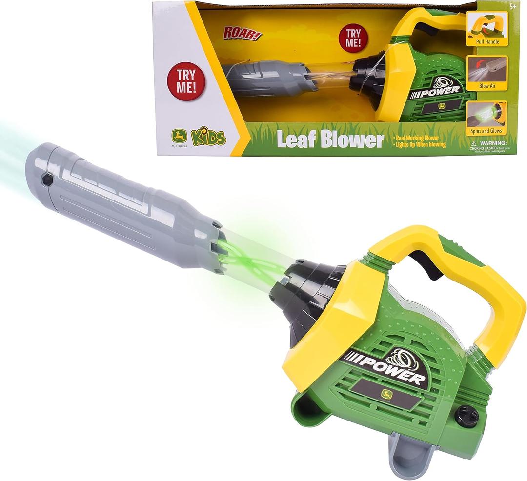 John Deere Leaf Blower Toy for Kids Pretend Construction Tool with Lights and Sounds | Blows Real Air