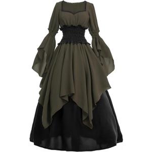 LTAKK Renaissance Dress Medieval Costume Victorian Dresses Women Peasant Gothic Fairy Witch Wedding Dress (XX-Large, Olive Green)