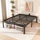 FUIOBYVV Queen Bed Frame with Round Corner Edge Legs 18 inch High 3500 lbs Heavy Duty Metal Platform Bed Frame Queen Size No Box Spring Needed/Non-Slip/Steel Slat Support/Noise Free