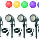 Christmas Spotlights Outdoor, 120V Plug-in Halloween Spot Light, 5000K LED Landscape Lighting with 5 Color Lenses (Red Green Blue Purple Yellow), IP67 Waterproof, 4 Pack