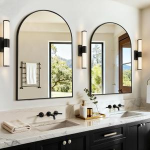 Vanity Bathroom Mirror for Wall, 2 Pack 30"x20" Arched Bathroom Mirror for Over Sink, Arched Metal Frame for Bedroom, Living Room, Entryway, Hanging or Leaning, Black