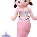 Mermaid Stuffed Animal Plush, 23.6in Cute Soft Pink Hugging Mermaid Plushies Pillow Toys Kawaii Birthday Gift for for Adults Kids Boys Girls