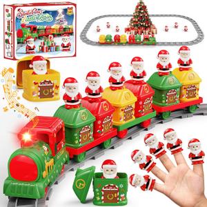 Train Set for Toddlers 2-4, Christmas Train Set for Around The Tree, Electric Toddler Toys with Music, Light, Track, Puppet, Barn, Birthday for 1 2 3 4 Years Old Baby Boy Girl
