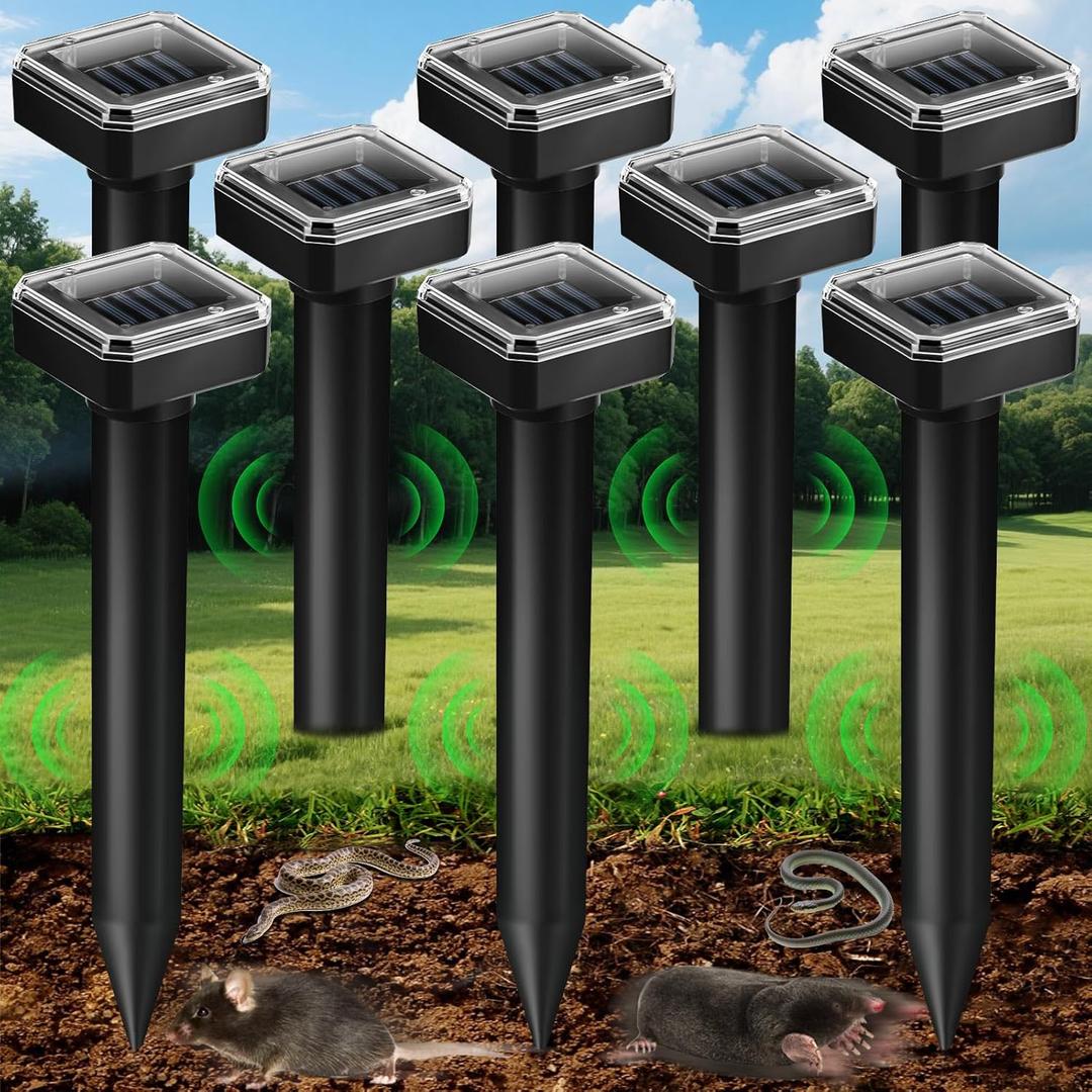 5 Pack Mole Repellent Solar Powered Vole Repellent Outdoor Gopher Repeller Ultrasonic for Lawn Garden,Waterproof Sonic Mole Spikes,Get Rid of Moles Remover Groundhog Chipmunk(Black)
