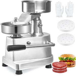 VEVOR Commercial Burger Patty Maker, 130mm/5inch Hamburger Beef Patty Maker, Heavy Duty Food-Grade Stainless Steel Bowl Burger Press Machine, Kitchen Meat Forming Processor with 1000 Pcs Patty Papers