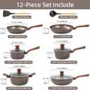 12Pcs Pots and Pans Set, Nonstick Cookware Sets, Non Stick Pots and Pan Set with Frying Pans, Saucepans, Steamer Silicone Shovel Spoon