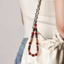 Beaded Phone Wrist Strap Bamboo Beaded Phone Lanyard Coconut Shell Beads Wrist Lanyard for Smartphone Charm Wristlet (Garnet Red)