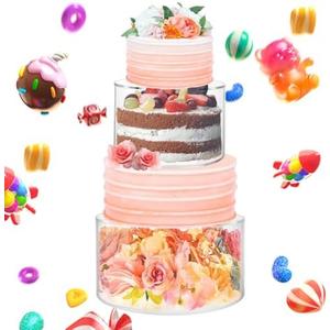 GBACHOOSE 2PCS Clear Acrylic Cake Stand Round 2 Tier Case Cylinder Box Clear Cake Stand, Fillable Cake Riser Round for Wedding Birthday Party Wedding Holiday Party (6 Inch, 8 Inch)