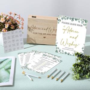 Bridal Shower Games Set for 50 Guests Includes Bingo, He Said She Said, Scramble, Would She Rather, Advice and Wishes Wedding Games Double Sided with Wooden Box, 20 Pencils