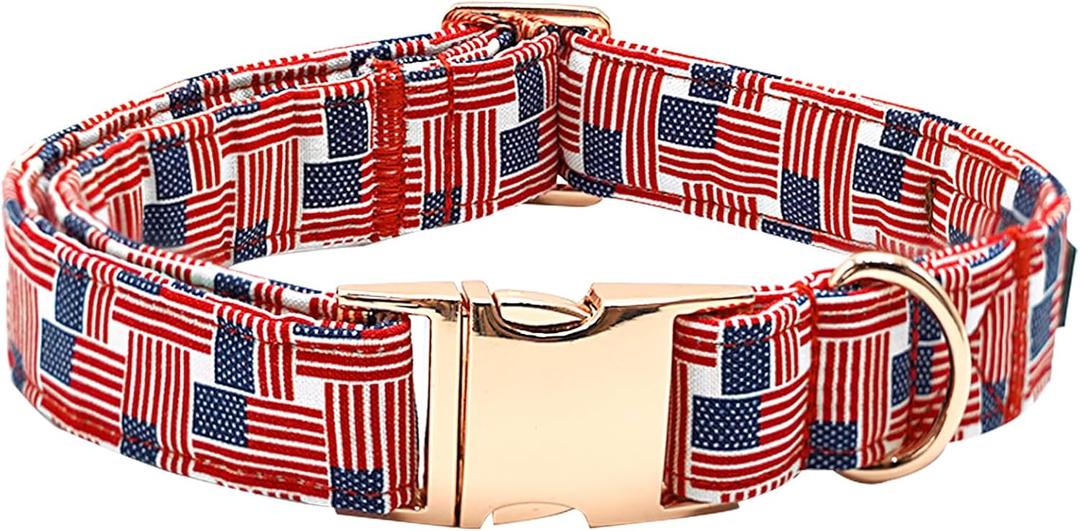 Independence Day Dog Collar, Summer Interwoven Flags Durable Metal Boy Dog Collars Adjustable Pet Collar for Small Dogs