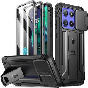Poetic Revolution Case for Motorola Moto G Stylus 5G 2025, [Slide Camera Cover] [Screen Protector Works with Fingerprint ID] Military Grade Rugged Shockproof Phone Case with Built in Kickstand, Black