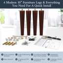 Airy Abode Premium Walnut Wood Furniture Legs (Full Install Kit) - Brown, 10 inches