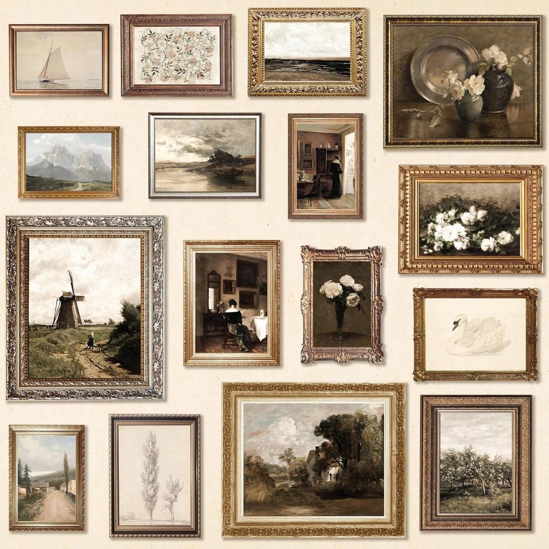 97 Decor Antique Wall Decor - 16 Pcs Vintage Wall Art Prints, Antique Pictures Landscape Painting, French Country Decoration Botanical Posters, Moody Gallery Pictures For Home Bedroom (unframed)