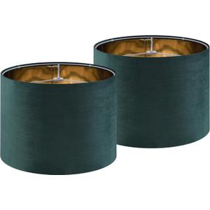 Green Velvet Lampshades Set of 2 Medium Drum Lamp Shade 13" Top x 13" Bottom x 10" High (Spider) Modern Lamp Shade - Ideal for Table & Floor Lamps - Lampshades Replacement - By GO&SO