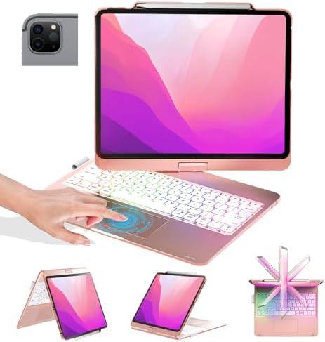 BABG Keyboard Case for iPad Air 13 inch(M3/M2)&iPad Pro 13(M5/M4),iPad Pro 12.9(6th/5th /4th/3rd Gen) Case with Keyboard,360° Rotatable,Toupad,Backlits,Pencil Charging-Blush