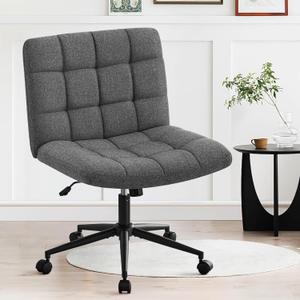 Furniliving Armless Office Desk Chair, Linen Fabric Padded Swivel Chair, Adjustable Home Office Chair with 360 Wheels, Wide Criss Cross Chair for Desk for Living Room, Bedroom, Darkgrey