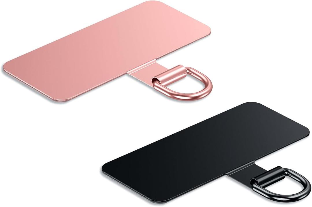 Phone Lanyard Tab, Heavy Duty Tether Tab for iPhone & Android, Metal Lanyard Patch & Strap Adapter, 44lbs Load Capacity, Universal Phone Case Insert for Strap & Charm (Rose Gold+Black)