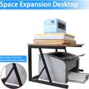 Printer Stand for Desk with Storage, Desktop Printer Stand Shelf Organizer, Fixed 2-Tier Heavy Duty Wood & Metal Desk Printer Stand, Small Printer Table for Home Office Kitchen, 100 lb Capacity