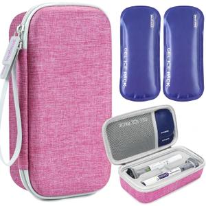 Insulated Cooler Travel Case for Zepbound or Mounjaro Injector Pens,Compact Syringe Box Holder for Trip & Daily Use,TSA Approved Cold Pack, Easy to Clean(Pink,Big)