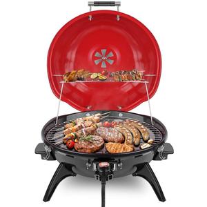 Electric BBQ Grill Techwood 15-Serving Indoor/Outdoor Electric Grill for Indoor & Outdoor Use, Double Layer Design, Portable Removable Stand Grill, 1600W (Countertop BBQ Grill)