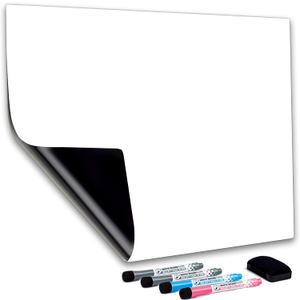 CUHIOY Magnetic Whiteboard Sheets 20" x 12" for Fridge, Easy to Clean Refrigerator Magnet Dry Erase White Board, Idea for Family Planner Organiser to Do List Grocery List with 4 Marker Pens & Eraser