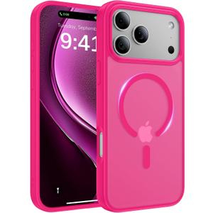 Magnetic for iPhone 17 Pro Case, [Anti-Slip] [Military-Grade Drop Protection] [Camera Protection] Skin-Friendly Slim Matte Shockproof Protective for iPhone 17 Pro Phone Case, Hot Pink