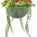 Artificial Flower Wall Basket Decor, Hanging Faux Rose & Camellia Floral Basket with Greenery, Farmhouse Wall Decor for Indoor Outdoor, Entryway, Porch