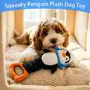 Squeaky Penguin Dog Toys with Tug Handle, Plush Shark Dog Chew Toys for Teething, Interactive Squeaky Toys to Keep Them Busy, Tug of War Puppy Toys for Small, Medium, Large Breeds
