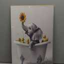 Framed Funny Black And White Bathroom Wall Art Baby Elephant And Toy Duck In The Bathtub Bathroom Signs Picture-Cute Animal Art Bathroom Wall Decor Canvas Prints Ready To Hang (24L" x 16W")