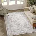 Area Rug 3x5Machine Washable Vintage Living Room Distressed Non Slip Carpet Traditional Indoor Bedroom Grey Retro Floral Accent Throw Large Rug for Office Kitchen Bathroom Dining Room