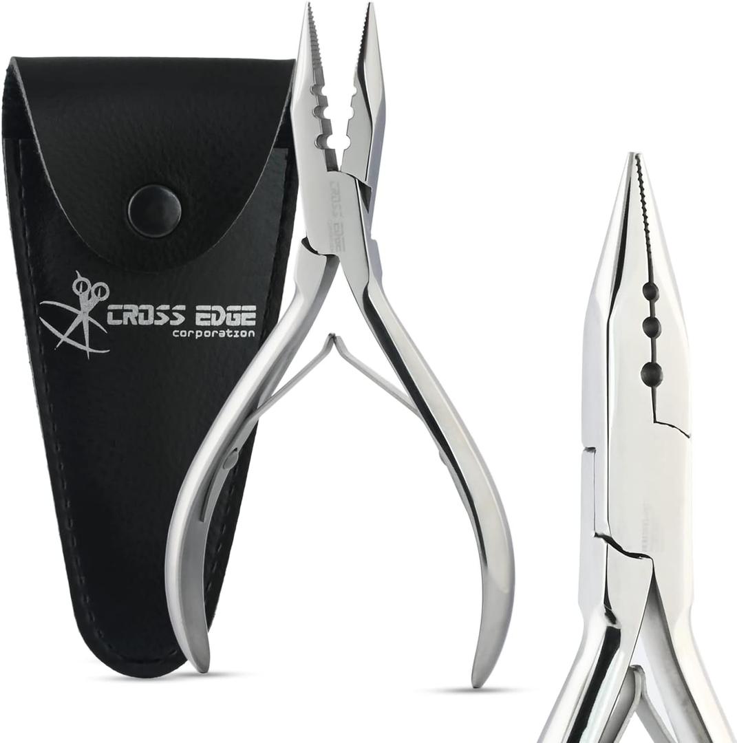 Pro Hair Extension Tools Mini 3 Holes Silicone Micro Beads & Nano Rings Hair Extensions Opener & Remover Pliers Hair Tinsel Feathers Fitting Plier Micro Bead Crimping Plier (Mirror Polish Soft)