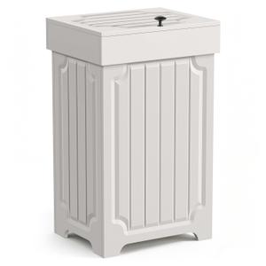 Povrgive Wood Trash Can Cabinet, 13 Gallon Hidden Kitchen Garbage Can with Lid, Farmhouse Dog Proof Trash Can, Metal Ring Included, 16" L x 13" W x 26.5" H, White