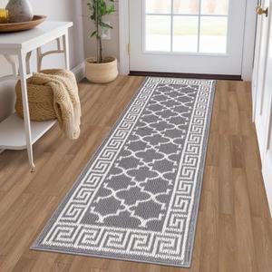 Pauwer Door Mat Indoor Entrance 20"x60" Absorbent Dirt Trapper Welcome Mats for Front Door Washable Entryway Rugs Ultra Thin Doormat Non Slip Runner Rugs for Hallway Kitchen Laundry Room, Grey