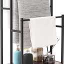 Freestanding Towel Rack Stand for Bathroom, 3 Tier Blanket Ladder Holder, Towel Drying and Display Rack with Shelf, Metal Blanket Rack, Farmhouse Rustic Brown and Black