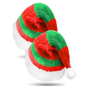 EBOOT 2 Pcs Adult Plush Holiday Christmas Santa Hats Short Plush Claus Cap with Unisex Velvet Comfort Xmas Hat Thicken Plush(Red and Green)