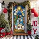 2 x Merry Christmas Door Cover 71x35 Inch Front Porch Door Banners Decoration Winter Nativity Scene Angels Baby Jesus Lambs Religious Christmas Style for Sign Party Decor