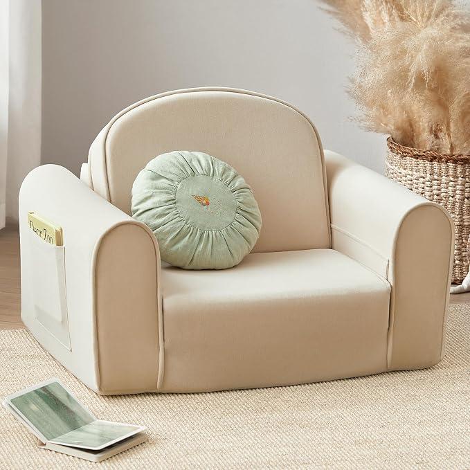 Tiny Land 2-in-1 Foldable Kids Couch with Pocket Soft Thick Toddler Sofa Convertible Kids Chair for Playroom, designed with 3.5-inch thick high-resilience foam, an extended 42.5-inch length