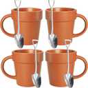 Covzoe 4 Pack Gardening Mugs, 12 Oz Plant Pot Mug With 4 Shovel Spoons, Novelty Ceramic Coffee Mug Gift for Gardeners, Plant Lovers, Men, Women, Christmas, Birthday