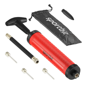 SPORTBIT Ballpump for Sports Balls - Basketball Pump for Sport Balls - Football & Soccer, Basketball, Volleyball Pump, Swim Inflatables - Hand Air Pump with 3 Needles, Nozzle, Extension Hose, Pouch 