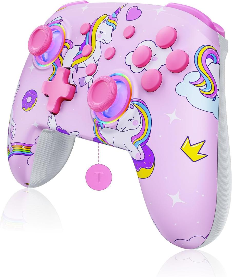 NexiGo Wireless Controller (No Deadzone) for Switch 2 and Switch, Bluetooth Controllers for Nintendo Switch with Vibration, Motion, Turbo and LED Light (Pink Unicorn)